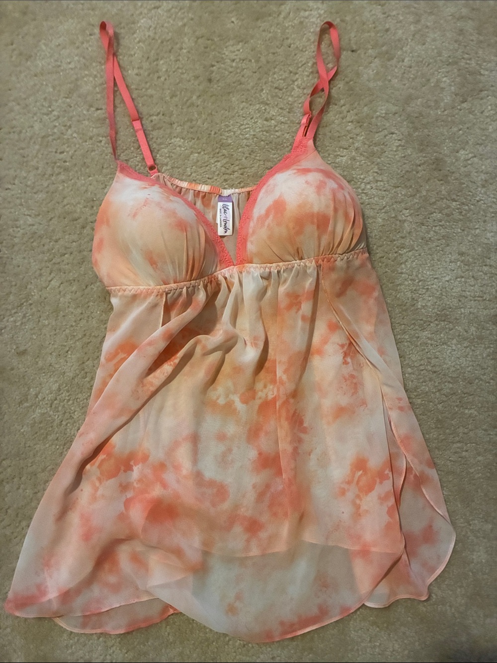 La Vie En Rose Coral & Peach Watercolor Tie-Dye Camisole xxl